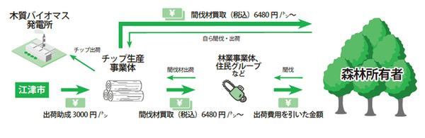 間伐材の買い取りの流れの図です